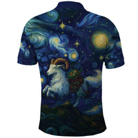 Yule Goat Starry Night Polo Shirt - Wonder Print Shop