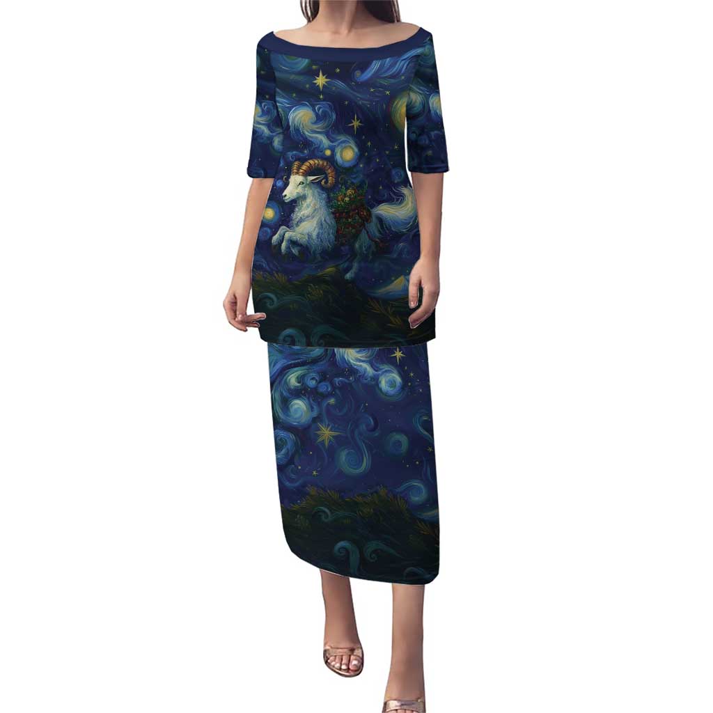 Yule Goat Starry Night Puletasi - Wonder Print Shop