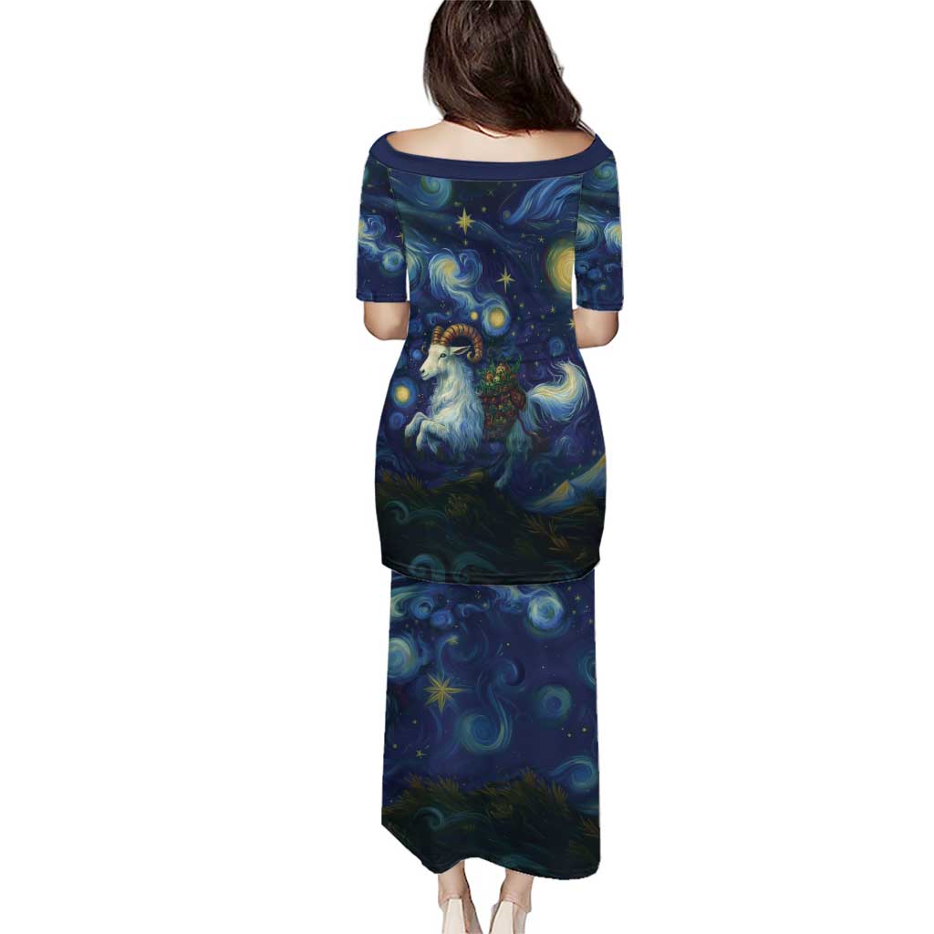 Yule Goat Starry Night Puletasi - Wonder Print Shop