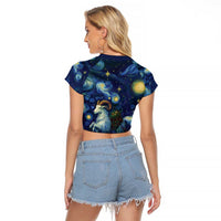 Yule Goat Starry Night Raglan Cropped T Shirt - Wonder Print Shop