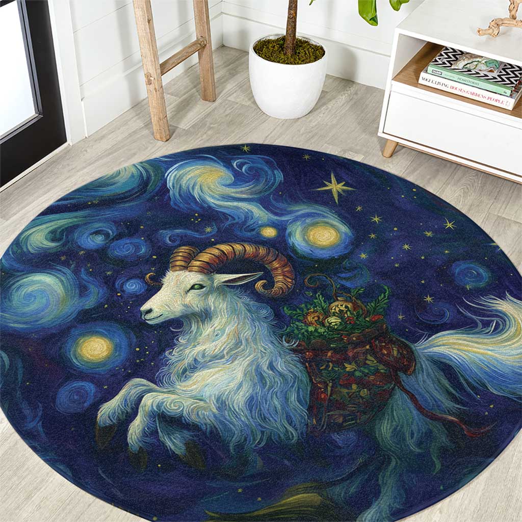 Yule Goat Starry Night Round Carpet