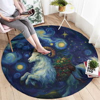 Yule Goat Starry Night Round Carpet