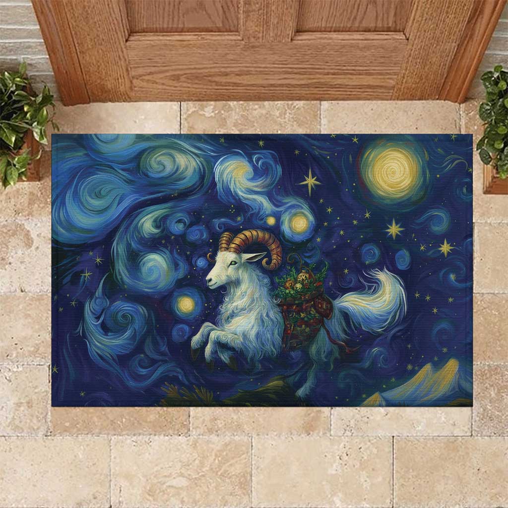 Yule Goat Starry Night Rubber Doormat - Wonder Print Shop