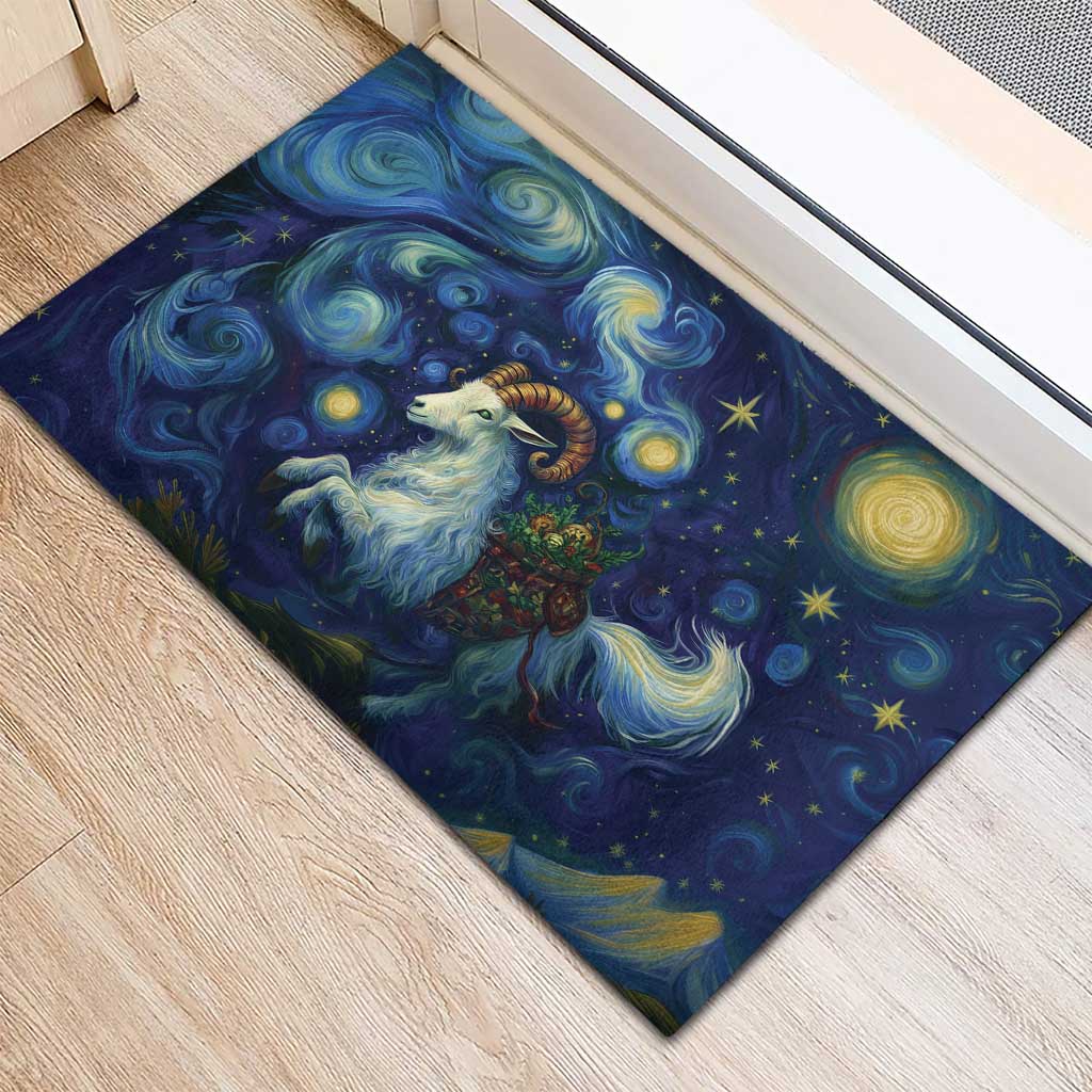 Yule Goat Starry Night Rubber Doormat - Wonder Print Shop