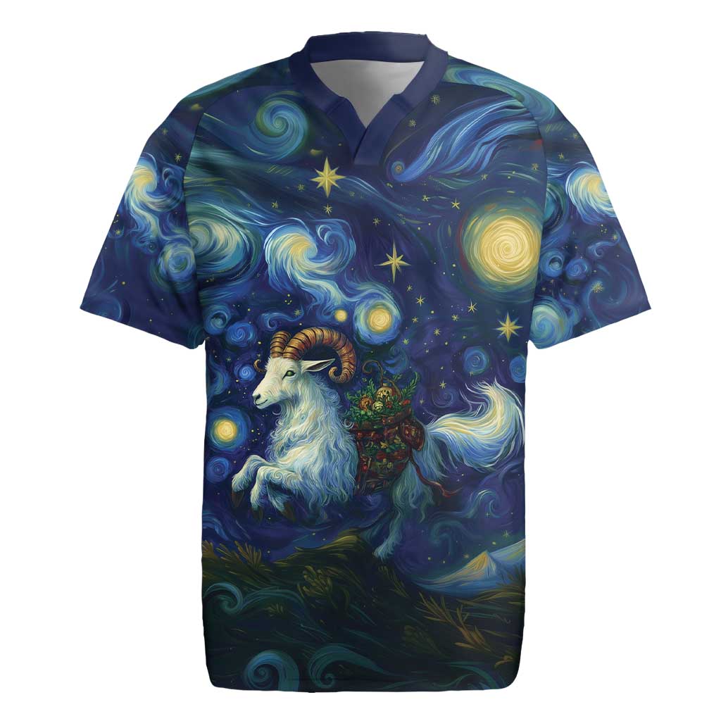 Yule Goat Starry Night Rugby Jersey - Wonder Print Shop