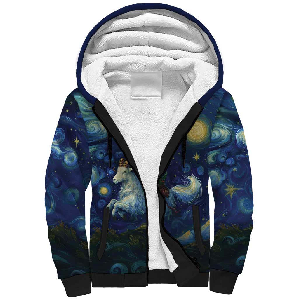 Yule Goat Starry Night Sherpa Hoodie - Wonder Print Shop