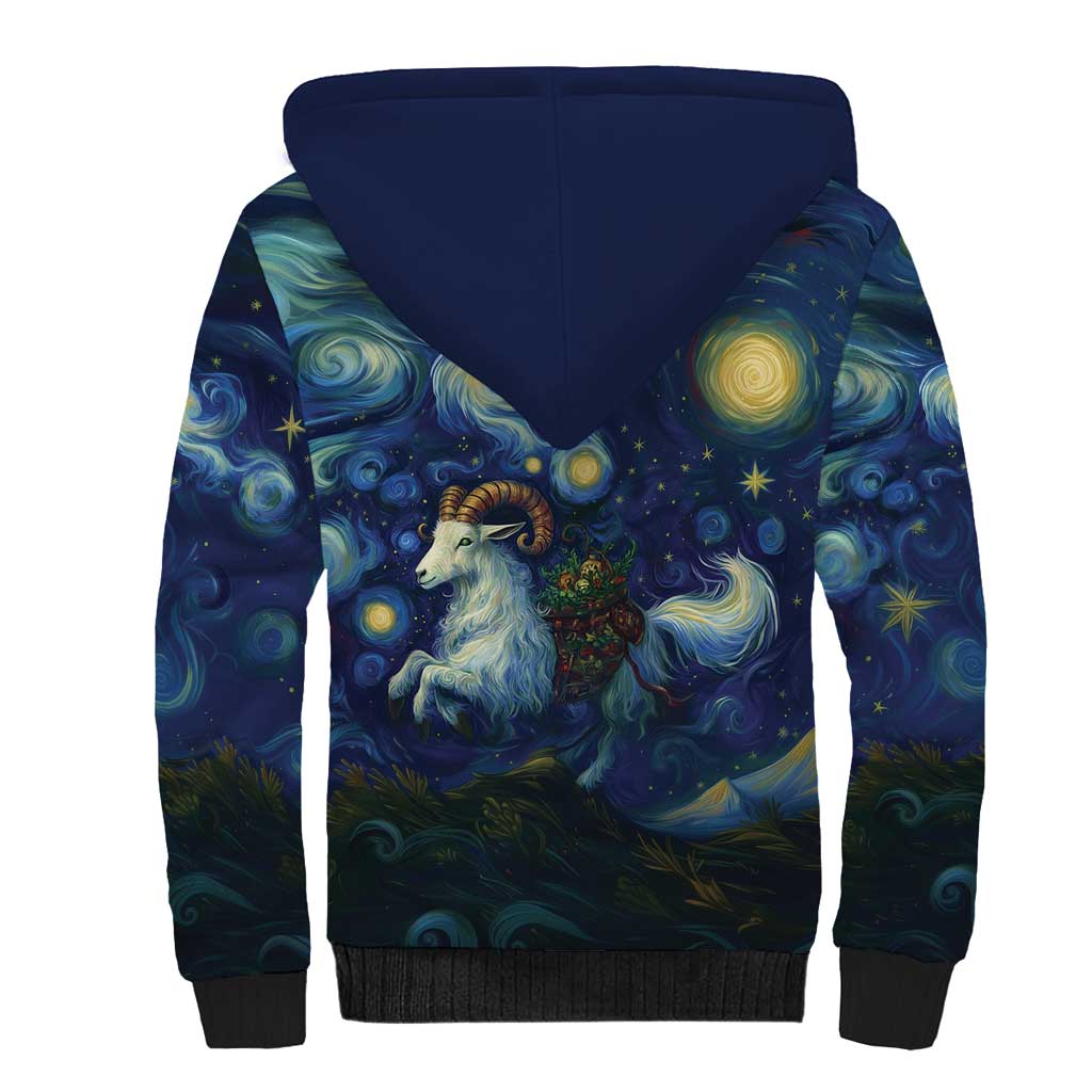 Yule Goat Starry Night Sherpa Hoodie - Wonder Print Shop