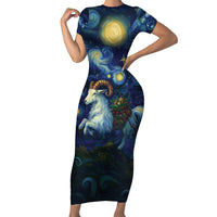 Yule Goat Starry Night Short Sleeve Bodycon Dress - Wonder Print Shop