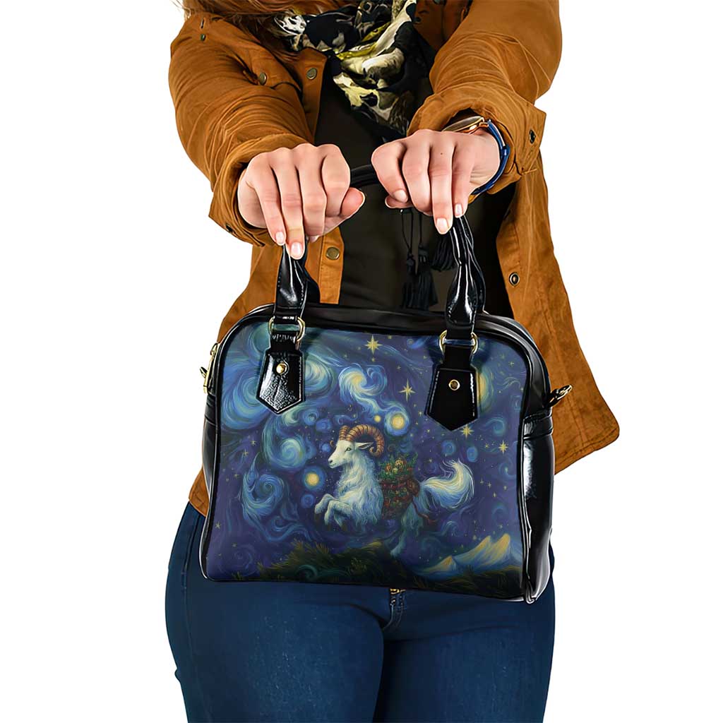 Yule Goat Starry Night Shoulder Handbag