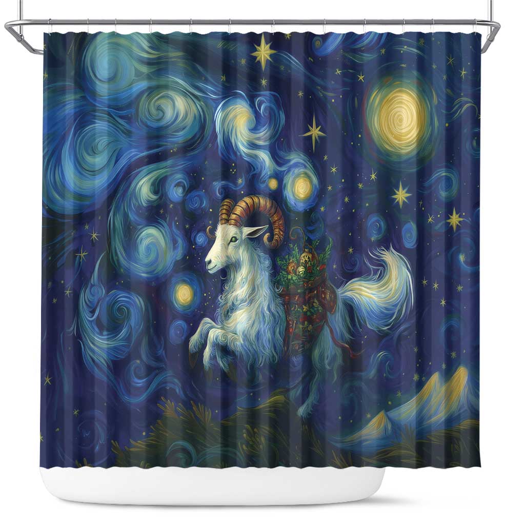 Yule Goat Starry Night Shower Curtain