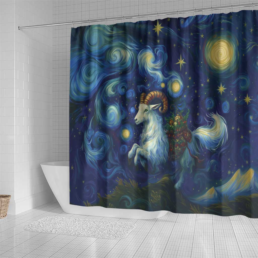Yule Goat Starry Night Shower Curtain