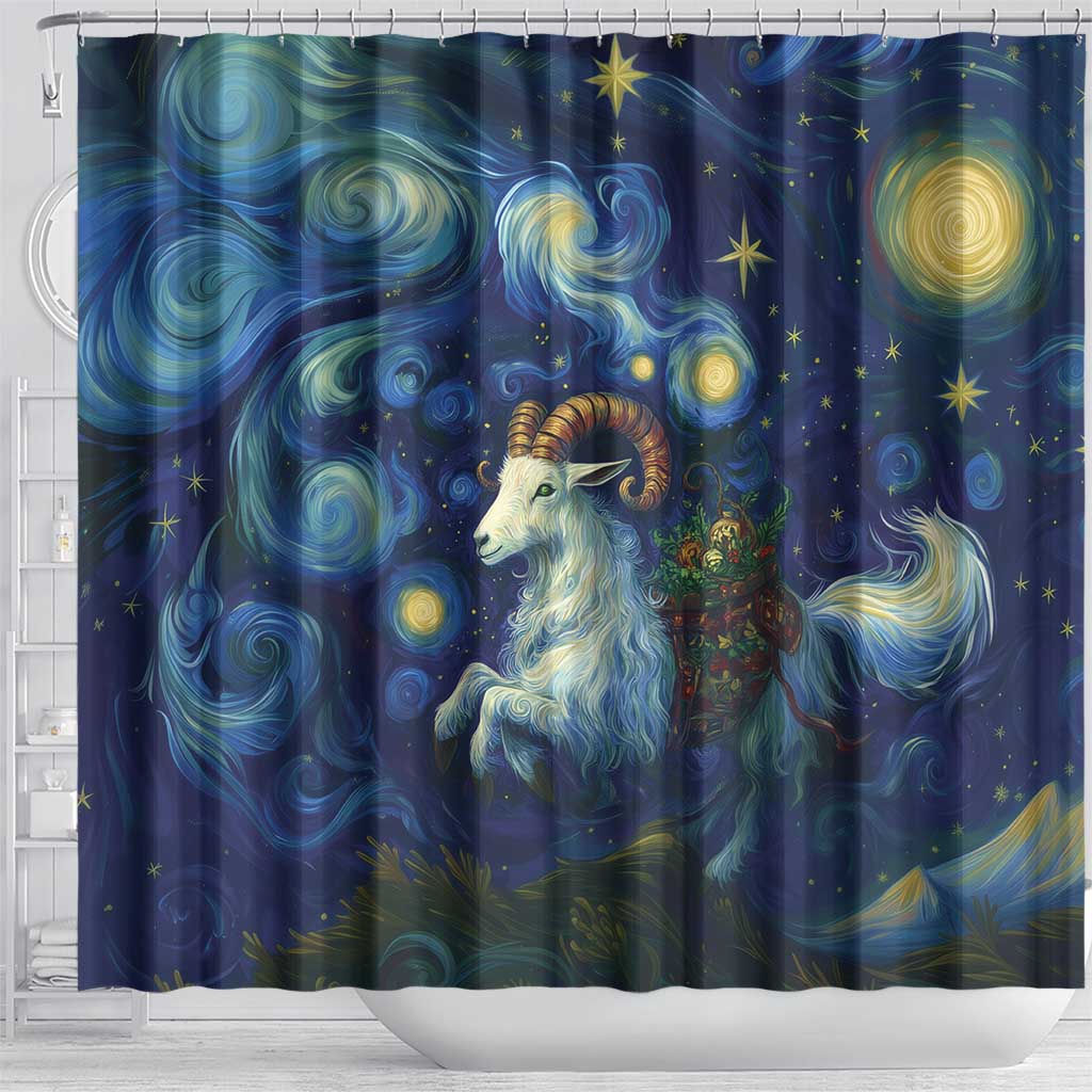 Yule Goat Starry Night Shower Curtain