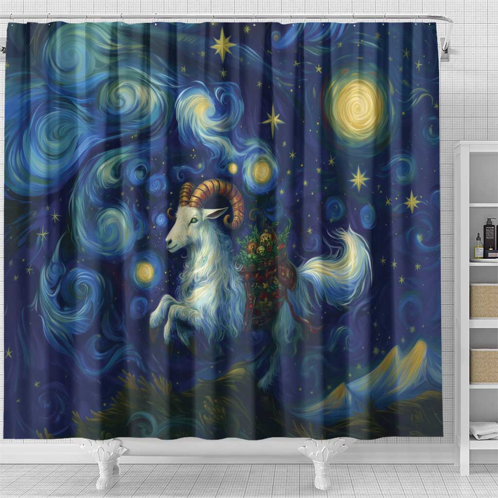 Yule Goat Starry Night Shower Curtain
