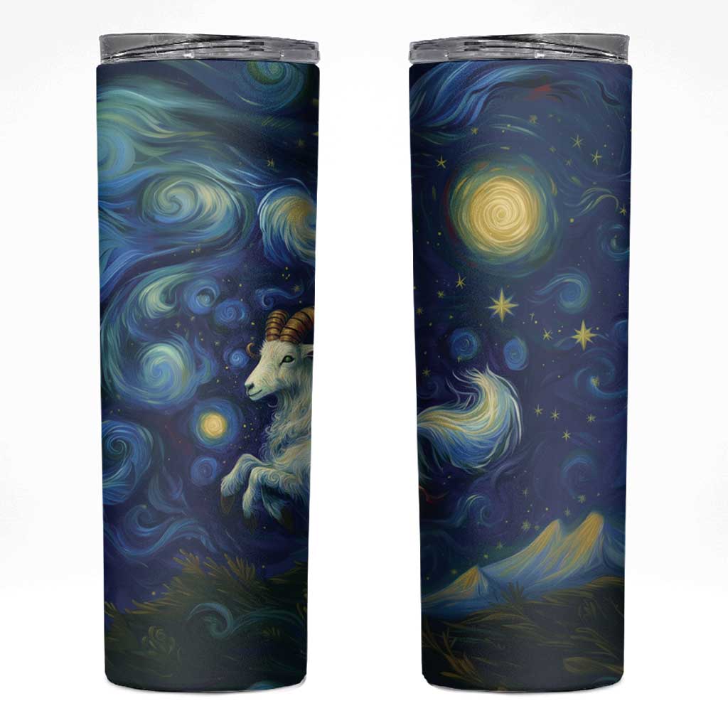Yule Goat Starry Night Skinny Tumbler - Wonder Print Shop