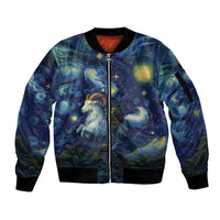 Yule Goat Starry Night Sleeve Zip Bomber Jacket - Wonder Print Shop