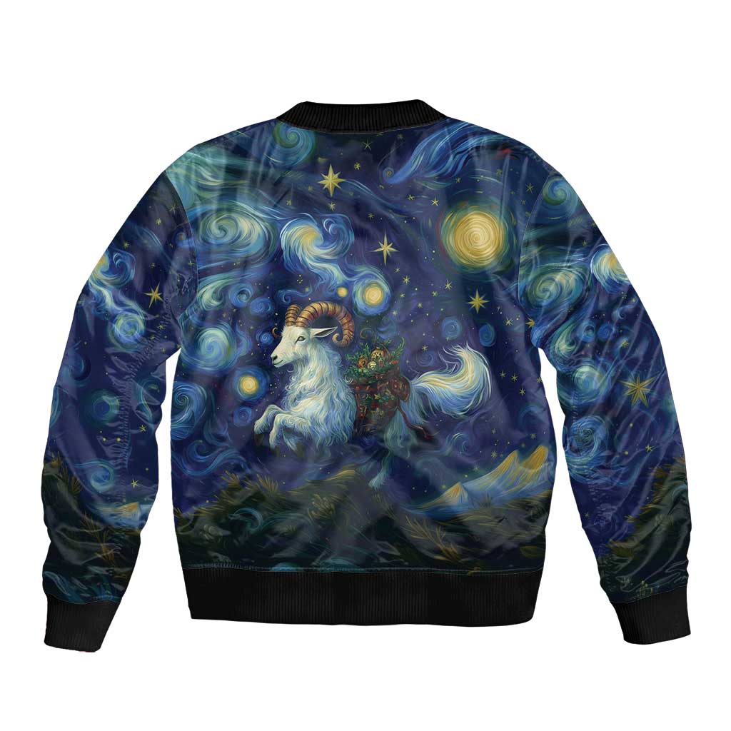 Yule Goat Starry Night Sleeve Zip Bomber Jacket - Wonder Print Shop