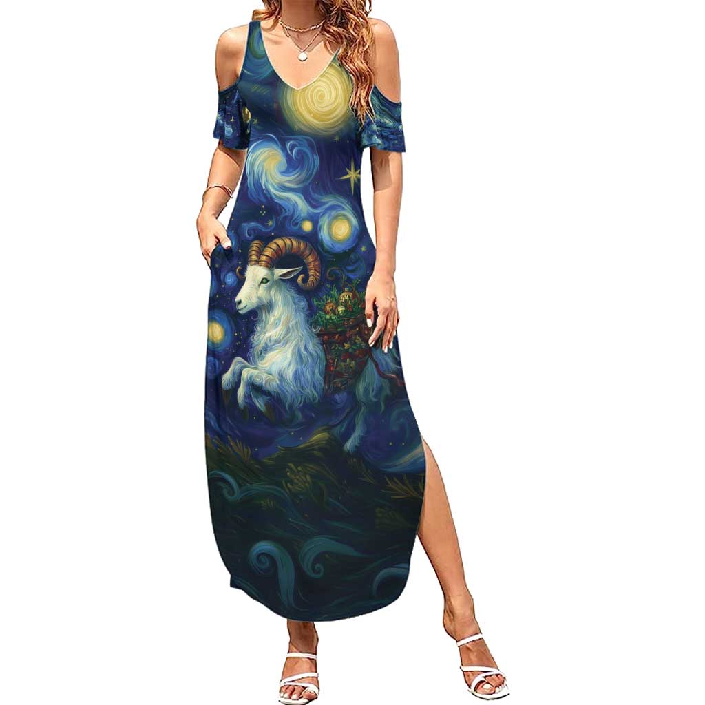 Yule Goat Starry Night Summer Maxi Dress - Wonder Print Shop