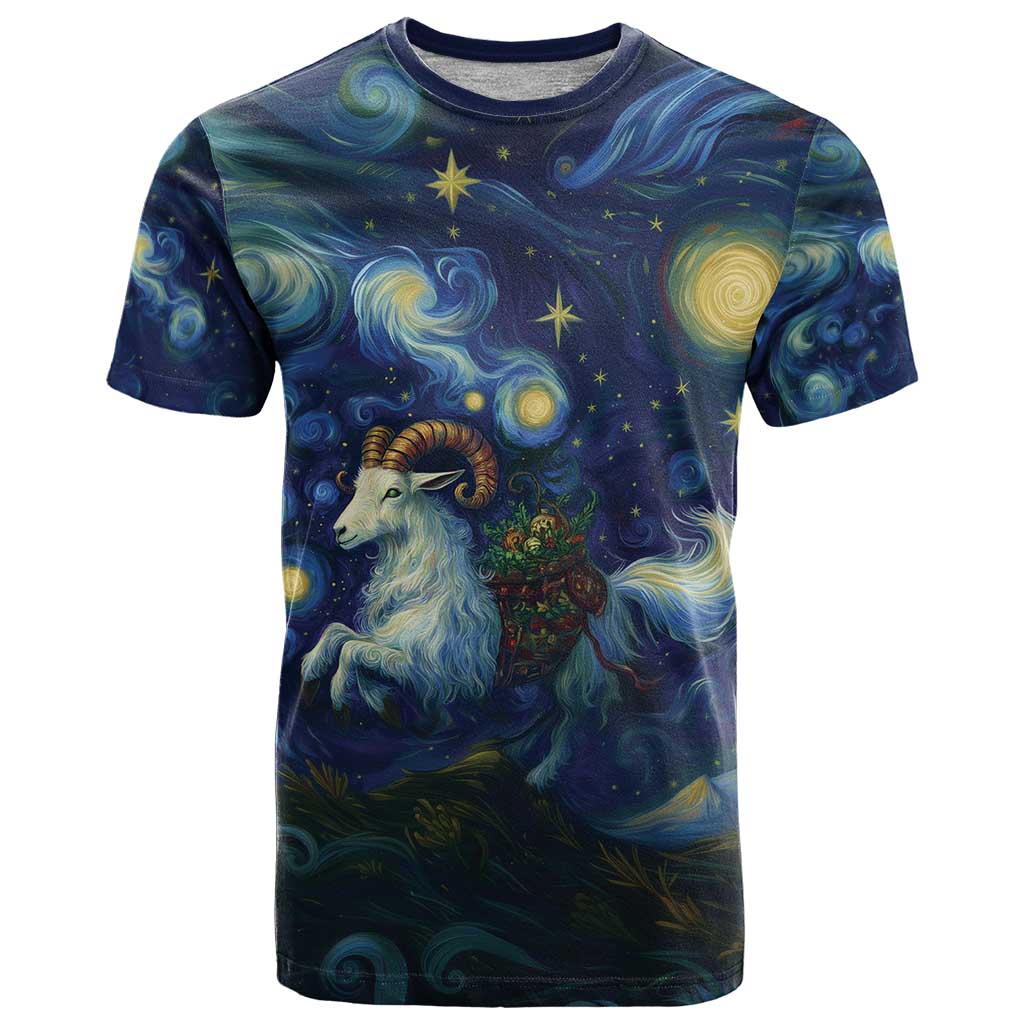 Yule Goat Starry Night T Shirt - Wonder Print Shop