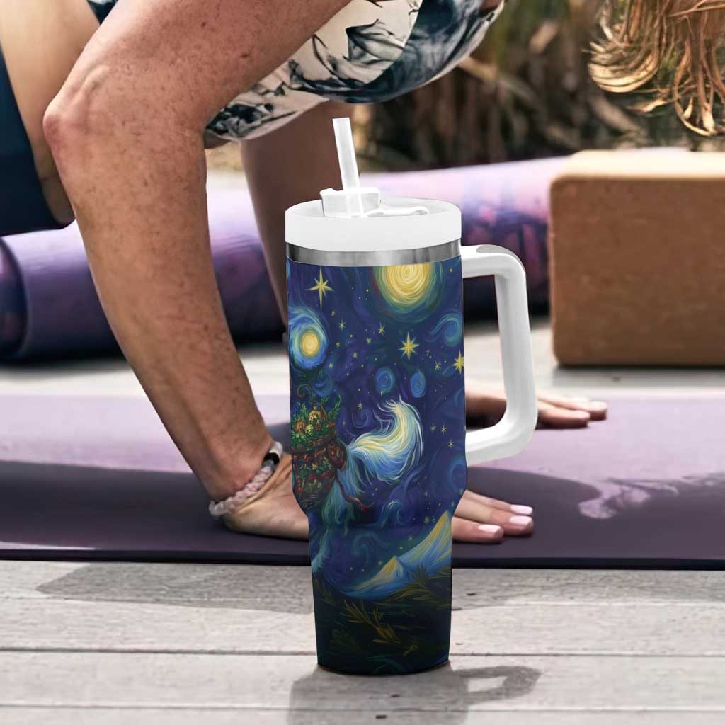 Yule Goat Starry Night Tumbler With Handle - Wonder Print Shop