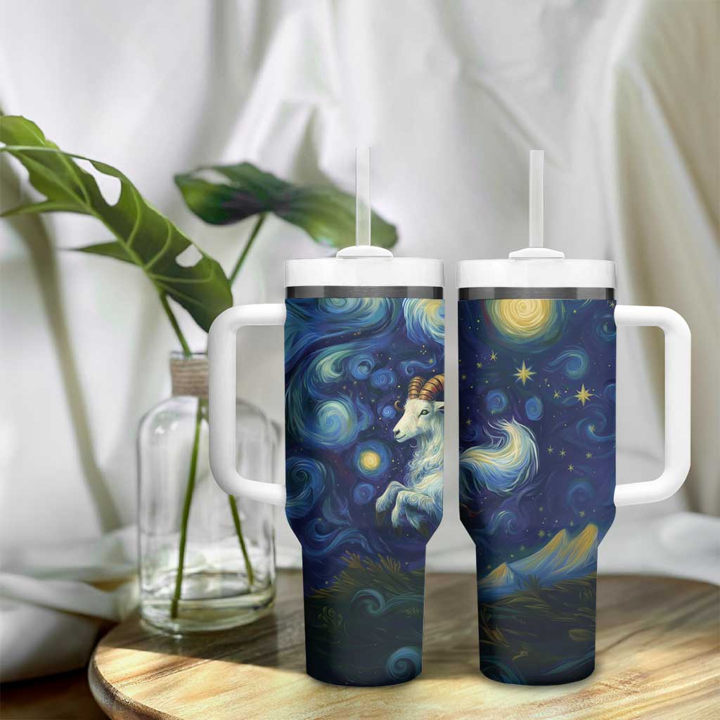 Yule Goat Starry Night Tumbler With Handle - Wonder Print Shop