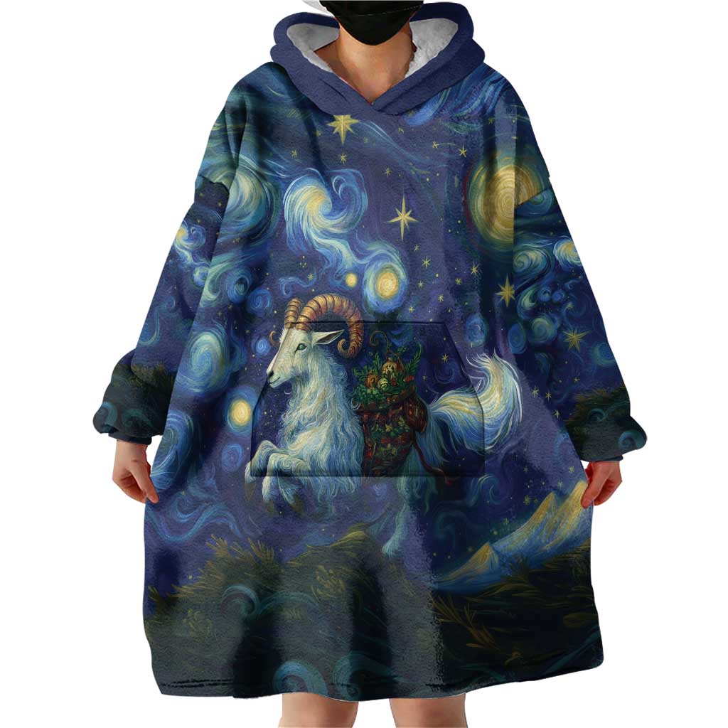 Yule Goat Starry Night Wearable Blanket Hoodie - Wonder Print Shop