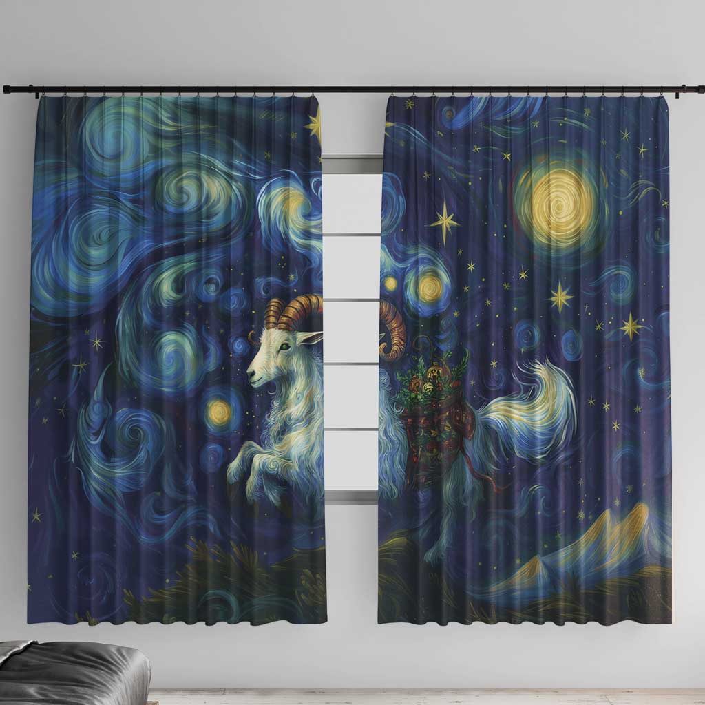 Yule Goat Starry Night Window Curtain - Wonder Print Shop