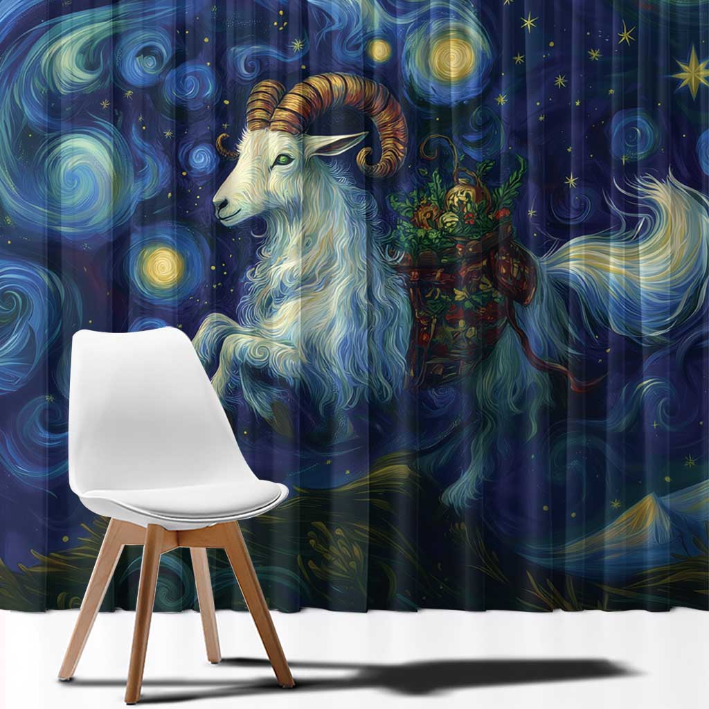 Yule Goat Starry Night Window Curtain - Wonder Print Shop