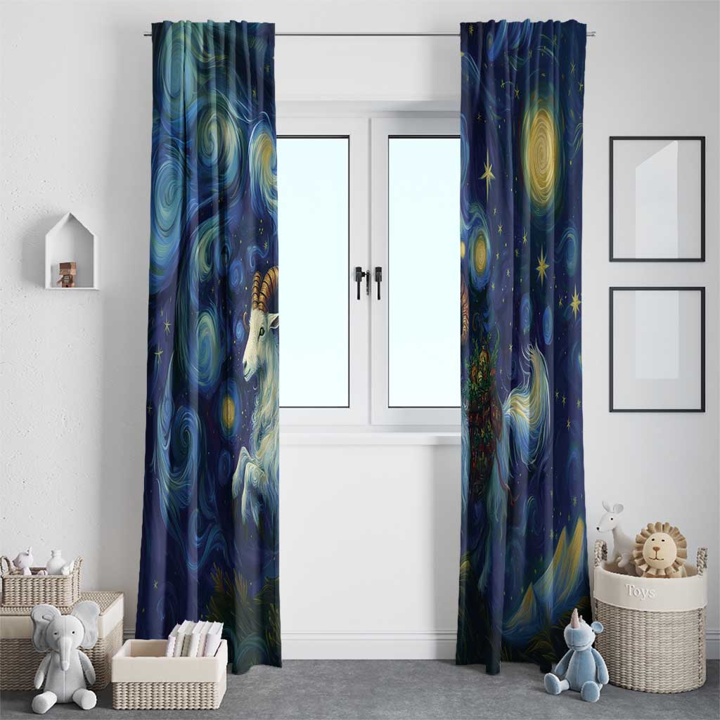 Yule Goat Starry Night Window Curtain - Wonder Print Shop