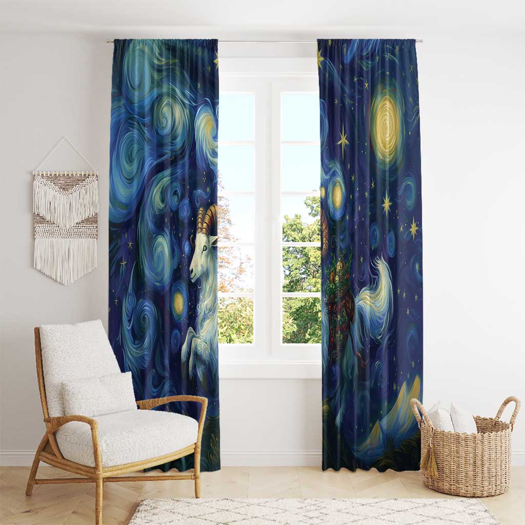 Yule Goat Starry Night Window Curtain - Wonder Print Shop