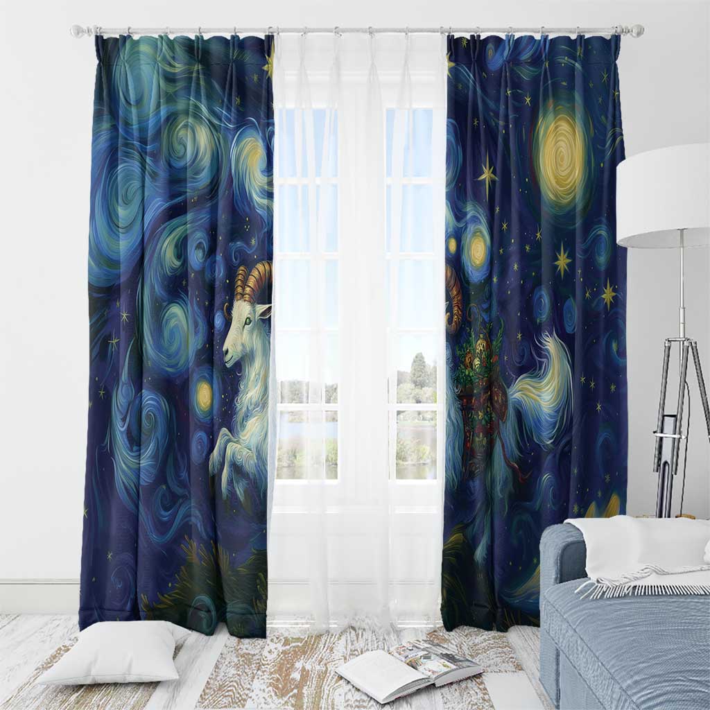 Yule Goat Starry Night Window Curtain - Wonder Print Shop