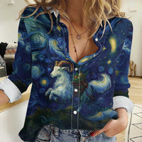 Yule Goat Starry Night Women Casual Shirt - Wonder Print Shop