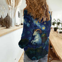 Yule Goat Starry Night Women Casual Shirt - Wonder Print Shop