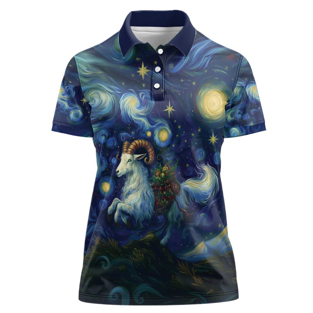 Yule Goat Starry Night Women Polo Shirt - Wonder Print Shop