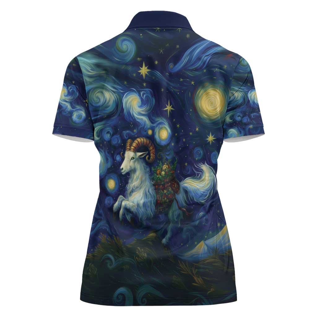 Yule Goat Starry Night Women Polo Shirt - Wonder Print Shop
