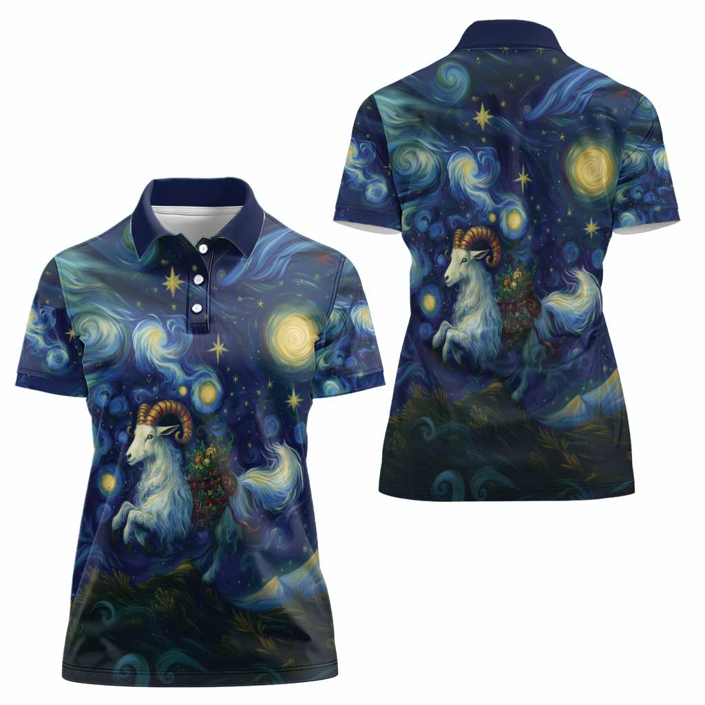 Yule Goat Starry Night Women Polo Shirt - Wonder Print Shop