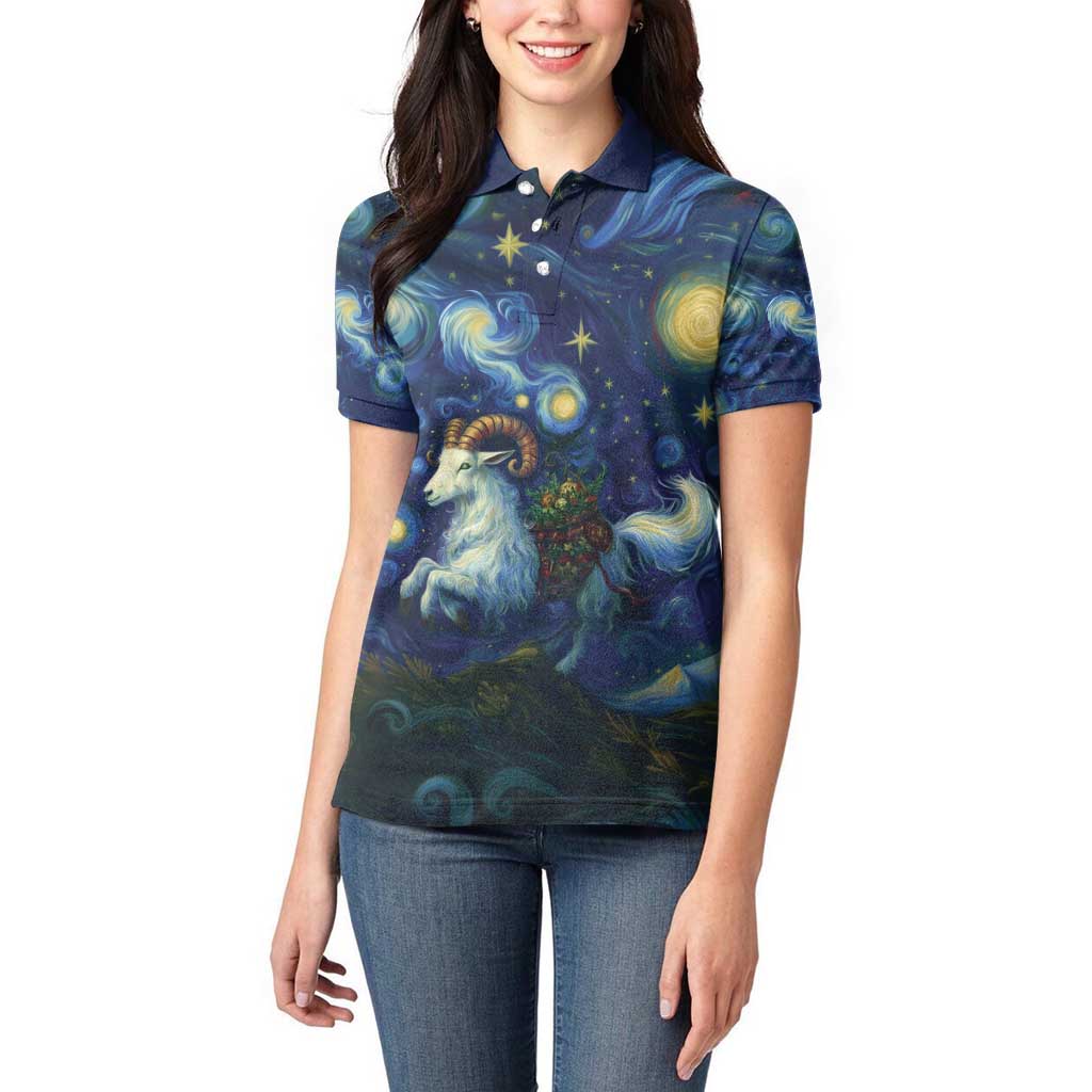 Yule Goat Starry Night Women Polo Shirt - Wonder Print Shop