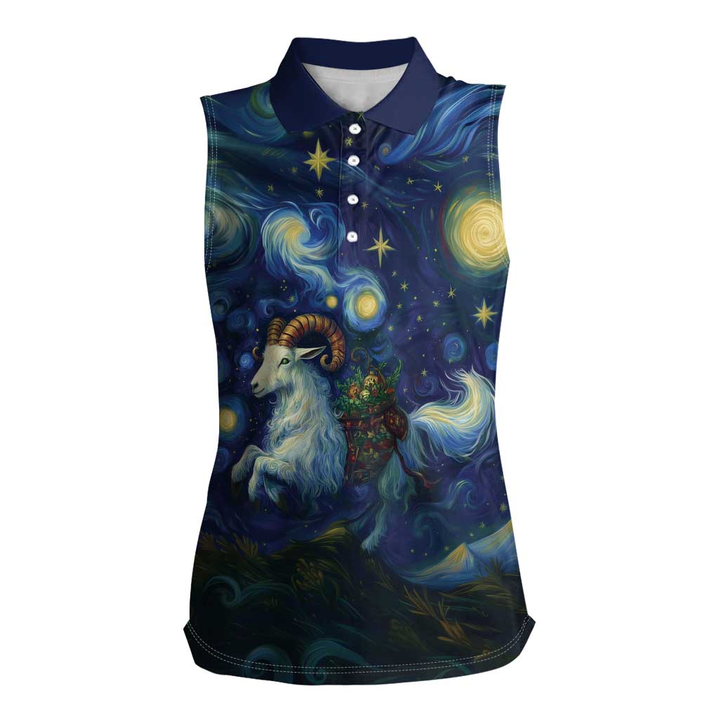 Yule Goat Starry Night Women Sleeveless Polo Shirt - Wonder Print Shop