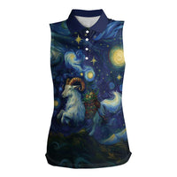 Yule Goat Starry Night Women Sleeveless Polo Shirt - Wonder Print Shop