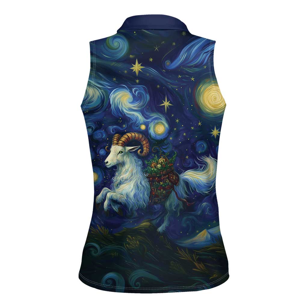 Yule Goat Starry Night Women Sleeveless Polo Shirt - Wonder Print Shop