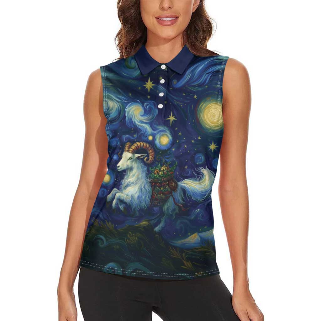 Yule Goat Starry Night Women Sleeveless Polo Shirt - Wonder Print Shop