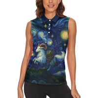 Yule Goat Starry Night Women Sleeveless Polo Shirt - Wonder Print Shop