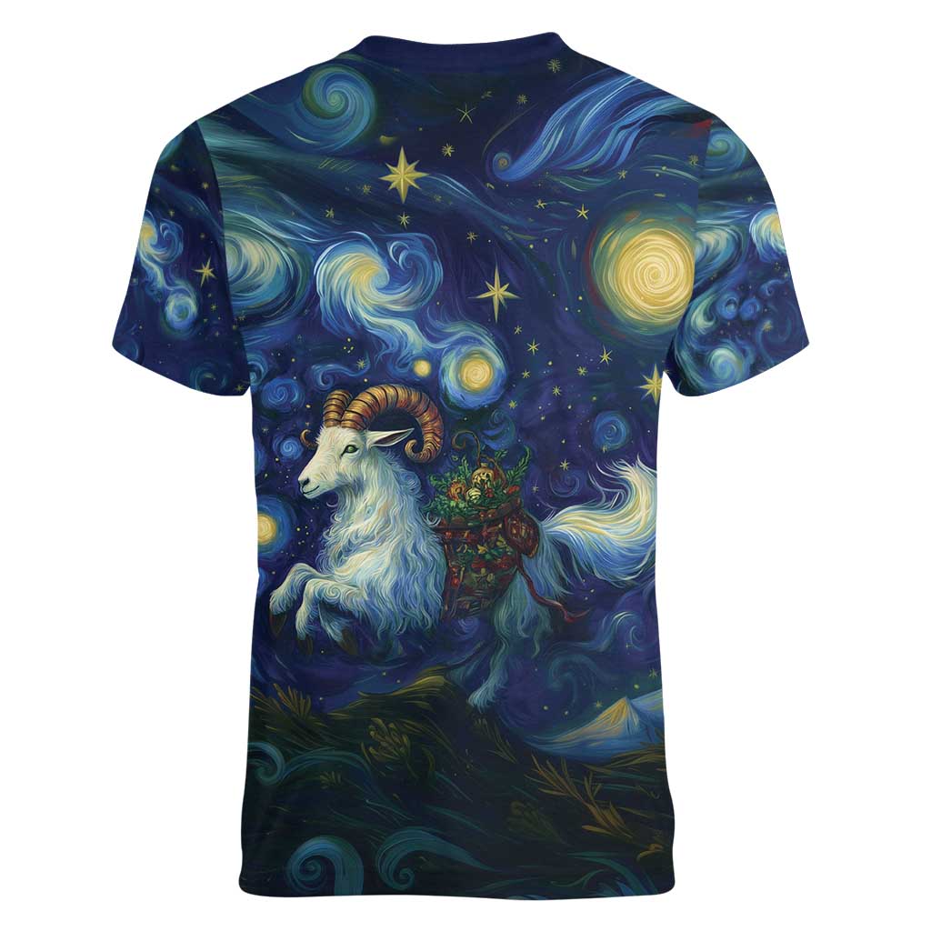 Yule Goat Starry Night Women V-Neck T-Shirt - Wonder Print Shop