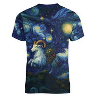 Yule Goat Starry Night Women V-Neck T-Shirt - Wonder Print Shop