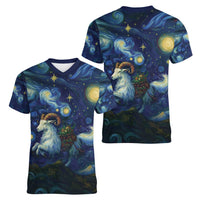 Yule Goat Starry Night Women V-Neck T-Shirt - Wonder Print Shop