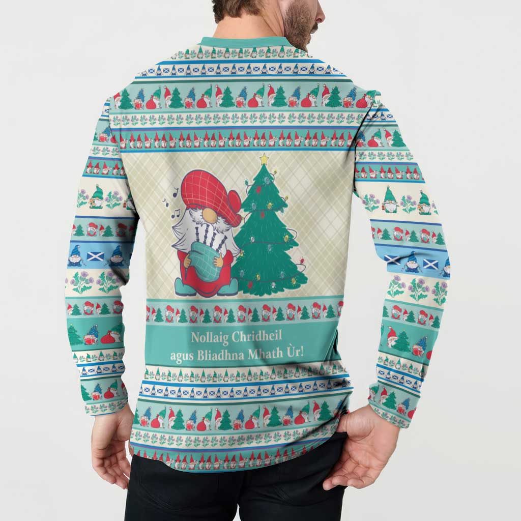 Gnome Bagpies Musical Button Sweatshirt Nollaig Chridheil Scotland Christmas Pattern LT9 - Wonder Print Shop