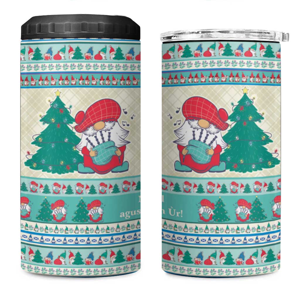 Gnome Bagpies Musical 4 in 1 Can Cooler Tumbler Nollaig Chridheil Scotland Christmas Pattern LT9 - Wonder Print Shop