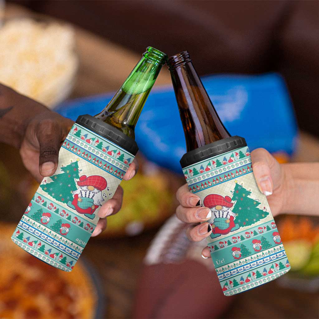 Gnome Bagpies Musical 4 in 1 Can Cooler Tumbler Nollaig Chridheil Scotland Christmas Pattern LT9 - Wonder Print Shop