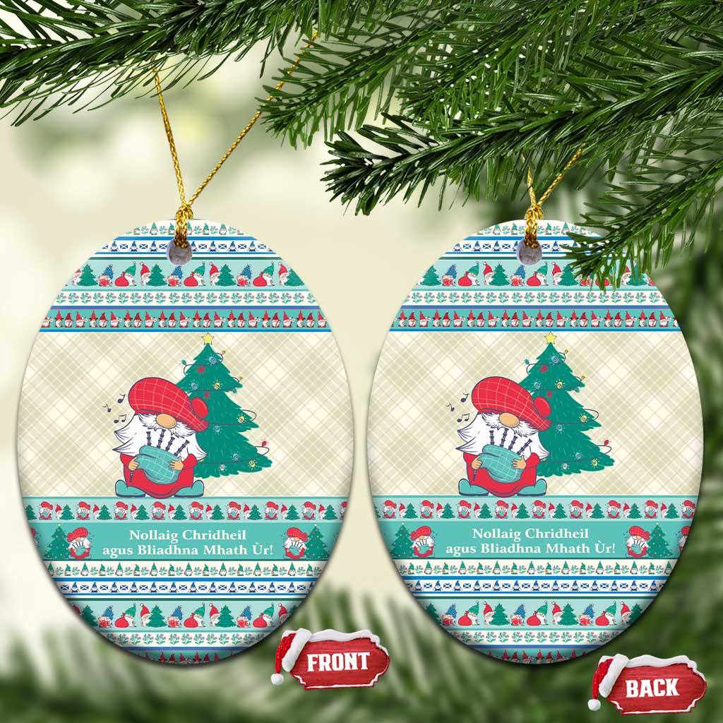 Gnome Bagpies Musical Ceramic Ornament Nollaig Chridheil Scotland Christmas Pattern LT9 - Wonder Print Shop