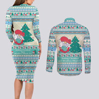 Gnome Bagpies Musical Couples Matching Long Sleeve Bodycon Dress and Long Sleeve Button Shirt Nollaig Chridheil Scotland Christmas Pattern LT9 - Wonder Print Shop
