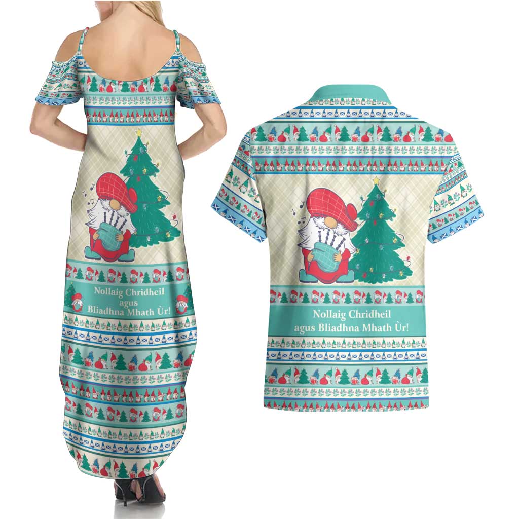 Gnome Bagpies Musical Couples Matching Summer Maxi Dress and Hawaiian Shirt Nollaig Chridheil Scotland Christmas Pattern LT9 - Wonder Print Shop